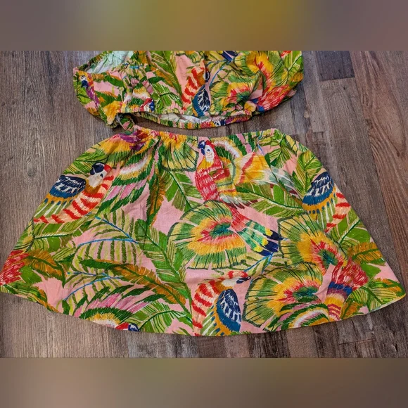 Farm Rio Macaw Leaves Cutout Waist Linen Blend Mini Dress Size M - Picture 8 of 14